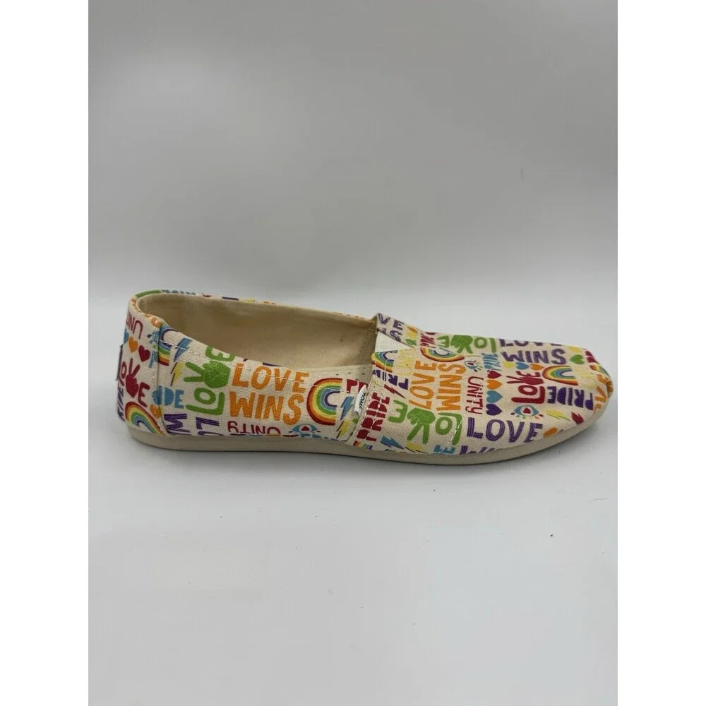 Womens Toms Size 7.5 Shoes SlipOn Alpargata Unity Love Wins Pride Rainbow Canvas